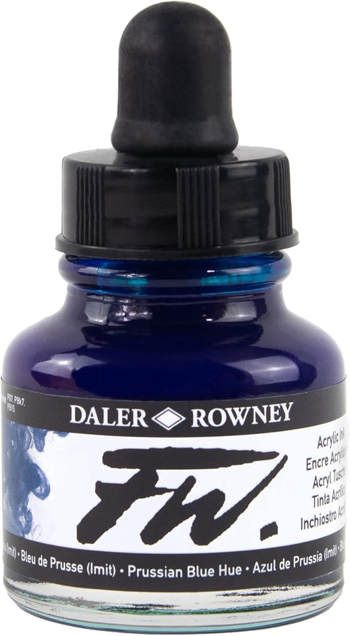 Daler Rowney FW Acrylic Ink Bottle Prussian Blue Hue - Versatile Acrylic Drawing Ink for Artists and Students - Permanent Calligraphy Ink - Archiv...