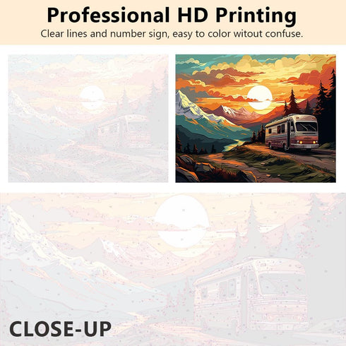 DIY Bus Paint by Number for Adult, Sunset in the Mountains Paint by Numbers, Nature Landscape Adult Paint by Numbers Kits on Canvas, 16X20 Inch Su...