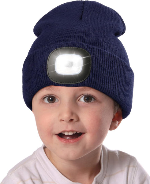 MELASA Unisex Kids LED Beanie, USB Rechargeable Hands Free Headlamp Hat, Night Flashlight Hat, Gifts for Kids Boys Black...