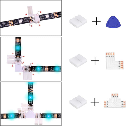 BULIK 4 Pin LED connectors for Strip Lights 8MM L and T Shape Connectors,LED Strip Jumper Connectors for Controller...