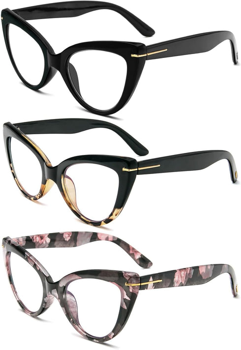 DXYXYO Oversized Cat Eye Reading Glasses Women Blue Light Blocking with Magnification 1.5 Vintage Fashion 3 Pack Anti Blue Retro Cute Computer Rea...