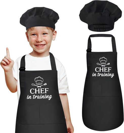 Kids Apron and Chef Hat Set, “CHEF in training” Apron Adjustable Child Apron Chef in Training Funny Apron...