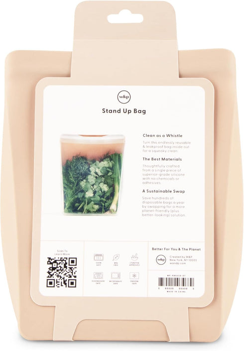 W&P Porter Silicone Reusable Storage Bag, Sandwich (50oz Stand-Up), Oat, Food Storage Container, Microwave and Dishwasher Safe, Easy Cleaning...