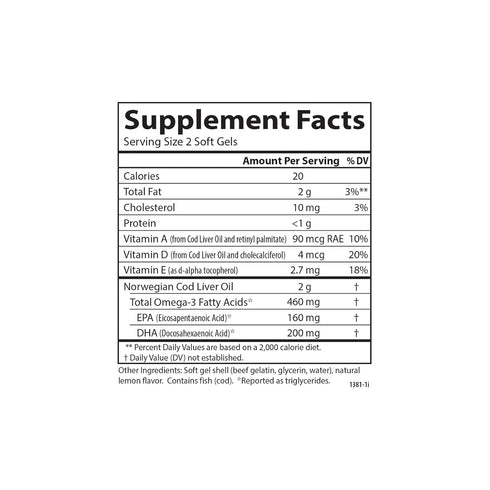Carlson - Cod Liver Oil Gems, 460 mg Omega-3s, Plus Vitamins A and D3, Wild Caught Norwegian Arctic Cod Liver Oil, Sustainably Sourced Nordic Fish...