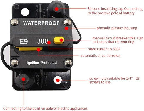 300Amp Circuit Breaker 30-300A with Manual Reset Trolling Motor Auto Car Marine Bike Stereo Audio Terminal Fuse Inverter for System Current Overlo...