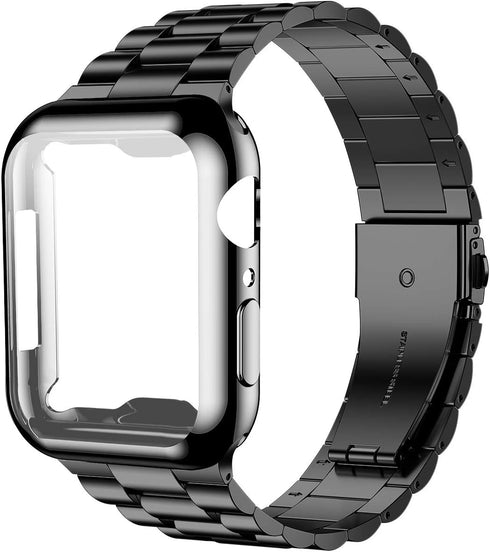 iiteeology Compatible with Apple Watch Bands 44mm Series 6 5 4 Se, Upgraded Stainless Steel Band with iWatch Screen Protector Case for Men Women B...