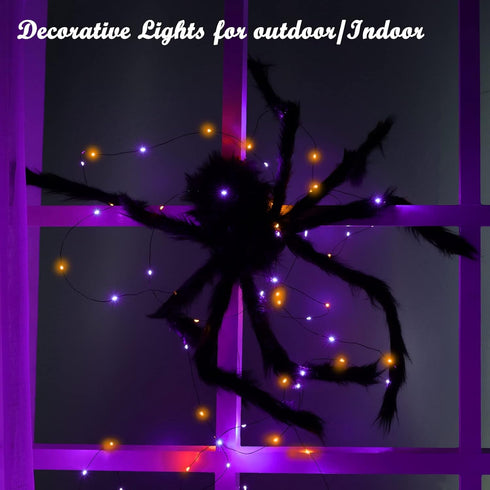 Lomotech 2 Pack Solar Lights, 33ft 100LED Orange Purple Twinkle Fairy Lights Waterproof 8 Modes Outdoor for Halloween Party DIY Decoration Black W...