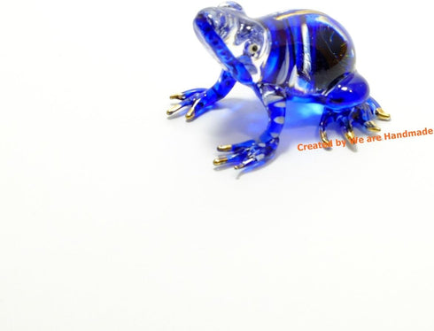 Handmade Mini 2" Glass Blue Frog Figurines Blown Glass Art/Miniature Animals/Collectible Figures Gift Ideas/Tiny Ornament Cool Stuff Decor N5...