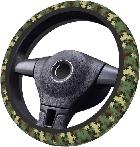 Green Steering Wheel Cover for Men,Green Camouflage Print 14.5 Steering Wheel Cover Protector Non Slip Durable Universal Automotive Accessories Ca...