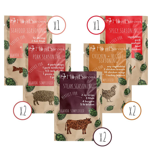 Hop Barons, Gourmet Meat and Veggie Seasonings, Variety Pack, Single Serve Packs (Pack of 8) - Premium Blend of Herbs and Spices, No Fillers, No P...