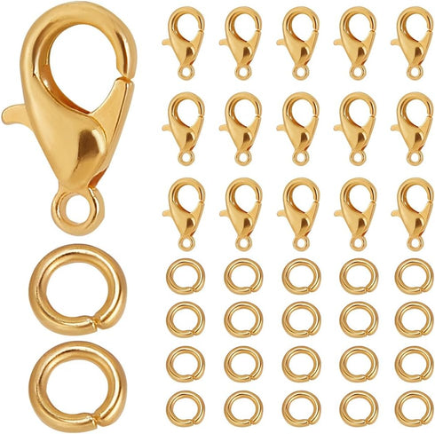 800Pcs Lobster Clasp and Jump Rings Small Lobster Claw Clasps Alloy Golden Lobsters Fastener Hooks Swivel Clips Bulk Findings for Jewelry Making D...