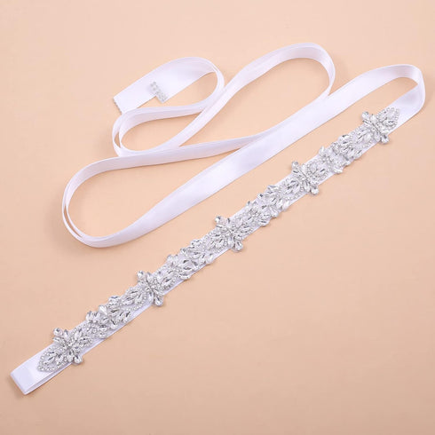 Silver Rhinestones Bridal Sash Belt Clear Crystal Wedding Belt Pearl for Bride Dress Plus Size...