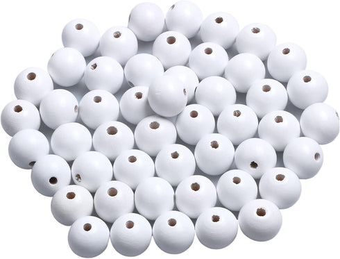 100 White Round Wooden Beads, 20mm Painted Loose Beads Smooth Spacer Beading Supplies for Garland Jewelry Necklace/Bracelets(4mm Hole)...
