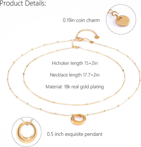 Gold Layered Necklaces for Women, 18K Real Gold Plated Necklaces for Women Trendy, Dainty Circle Pendant Waterproof Necklace, Simple Gold Necklace...