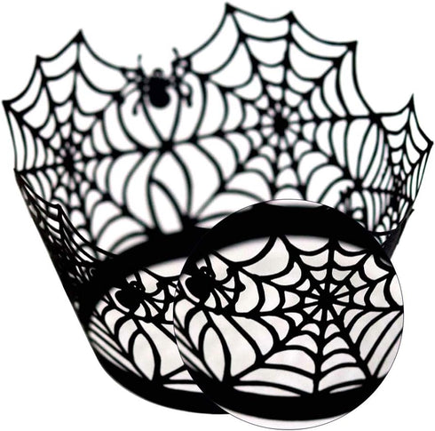 50 Pcs Spiderweb Cupcake Wrappers - Black Laser Cut Liners for Halloween Theme Party Decorations...