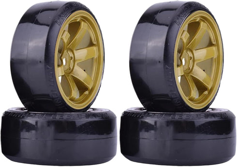 4Pcs 63mm RC Drift Car Tires Hard Tyres Plastic Wheel Rims for 1/10 Traxxas HSP Tamiya HPI Kyosho On-Road Drifting Car Spare Parts (Gold)...