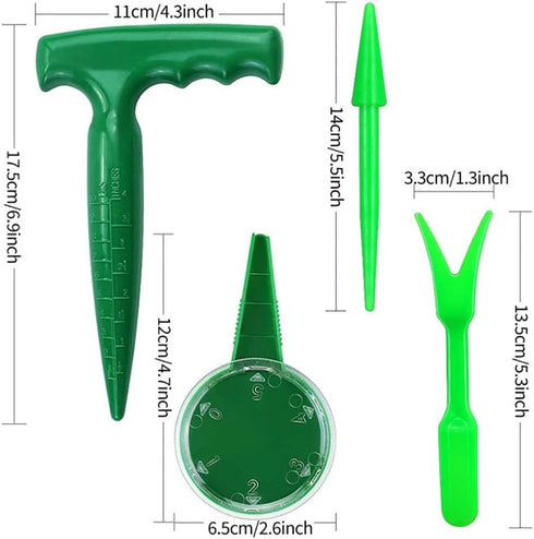4 Pack Adjustable Hand Hold Sowing Seeds Dispenser, Seedlings Dibber and Widger Hole Puncher Garden Hand Tool Sets...