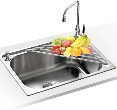 Triangle Dish Drying Rack for Sink Corner Roll Up Folding Stainless Steel Multipurpose Over The Sink Dish Drainer Mat for Kitchen (Grey)...