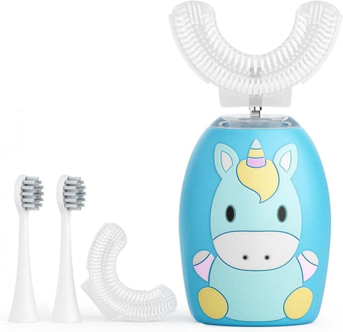 U Shaped Toothbrush Kids Electric Age 2-12 with 4 Brush Heads,Rechargeable Toothbrush for Kids with 2 Modes,360-Degree Cleaning IPX7 Waterproof De...
