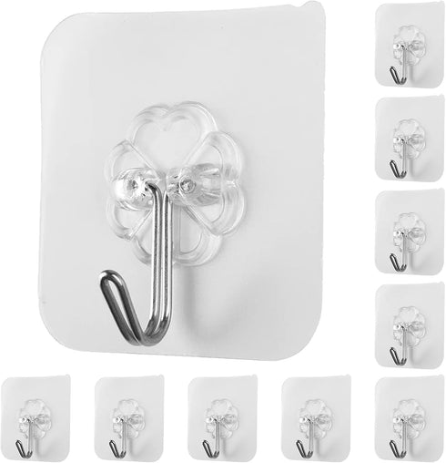 Vsezund 10 Pack Wall Hooks for Hanging 33lb(Max) Heavy Duty Self Adhesive Hooks Transparent Waterproof Sticky Hooks for Keys Bathroom Shower Outdo...