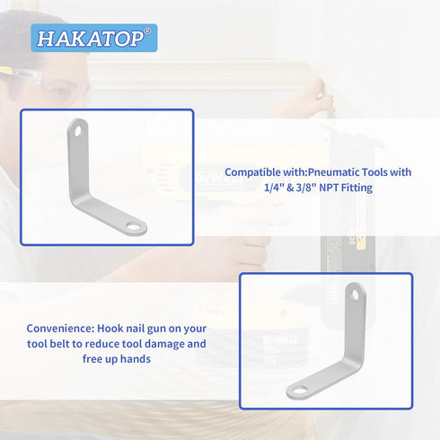 HAKATOP GH4 Gun Hanger Rafter Hook 1/4", 3/8" NPT for Nail Guns - L Shape Aluminum Double Hole set of 2...