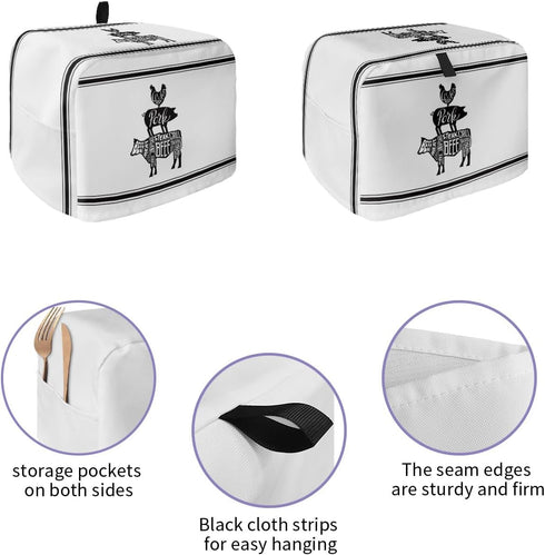 Toaster Dust Cover with Pockets, Farmhouse Cow Pig Chicken Black White Pattern Soft Washable 2 Slice Toaster Cover, Dust-proof Cover for Small App...