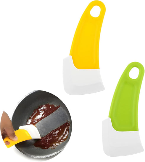 2Pcs Silicone Pan Cleaning Scraper, Mabor Cleaning Bowl Scraper Dish Scraper for Kitchen Non-stick Plastic Pot Scraper Tool for Pans Pots(Green&Ye...