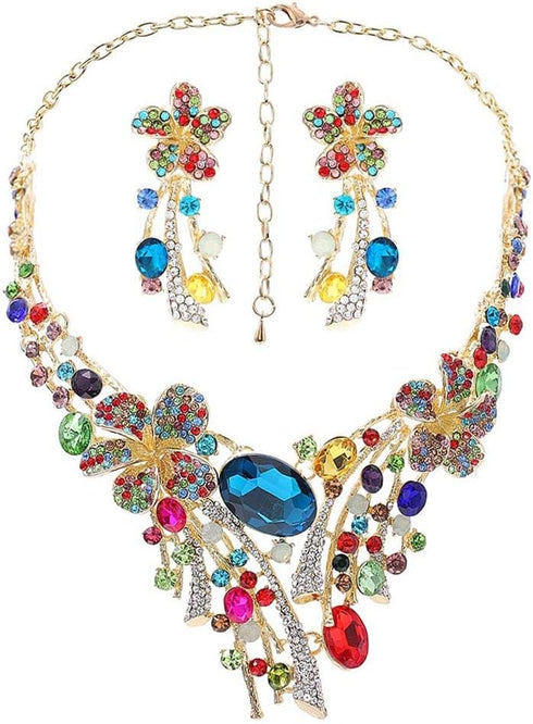Campsis Women's Jewelry Set Flower Statement Necklace and Earring Set Bridal Jewelry Set for Wedding...