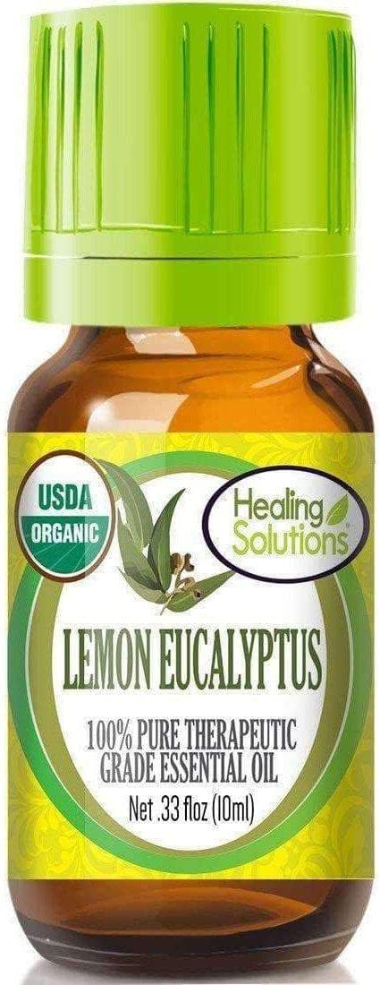 Healing Solutions Organic Lemon Eucalyptus Essential Oil, 0.33 oz (10ml), Undiluted & Pure, for Hair, Diffuser, Skin, & Aromatherapy...