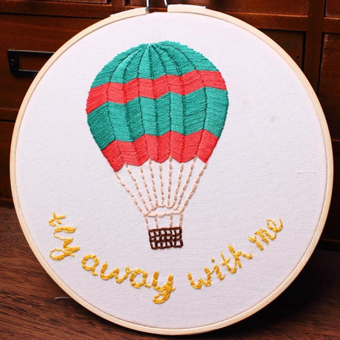 Stamped Embroidery Starters Kits with Pattern for Beginners Hot Air Balloon with Hoops Cloth Threads Needlework Art Cross Stitch Kits for Adults S...