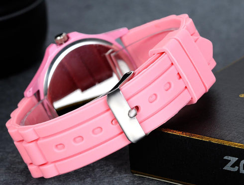 Lancardo Silicone Ceramic Style Pink Wrist Watch Silver Trim and Sparkly Rhinestones Surround Bezel Women's Wristwatch...