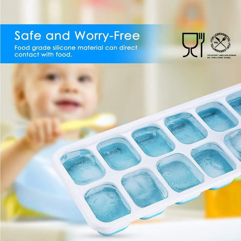 Ice Cube Trays, Silicone Easy-Release and Flexible 14-Ice Trays with Spill-Resistant Removable Lid, BPA Free, Durable and Dishwasher Safe, 2 Pack...