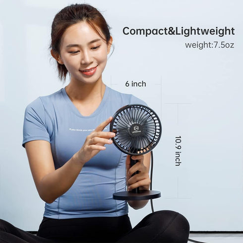6 Inch Desk Fan for Bedroom, USB Small Fan with 4 Speeds, Adjustable Height, Personal Cooling Table Fan, 72°Rotation, Ultra Quiet, Lightweight, Po...