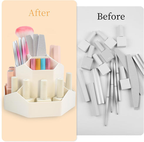 Makeup Brush Organize, 360° Rotating Nail Art Tool Holder Case, 9 Slot Make up Brushes Cup for Cosmetics, Nail Polish, Art, Office Supply, Vanity ...