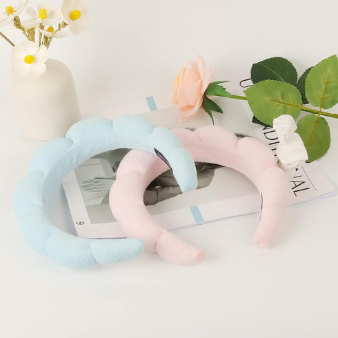 Sponge Spa Headband for Women, Spa Terry Towel Cloth Fabric Head Band with 2PCS Wrist Washband, Soft & Absorbent Material Hair Accessories for Fac...