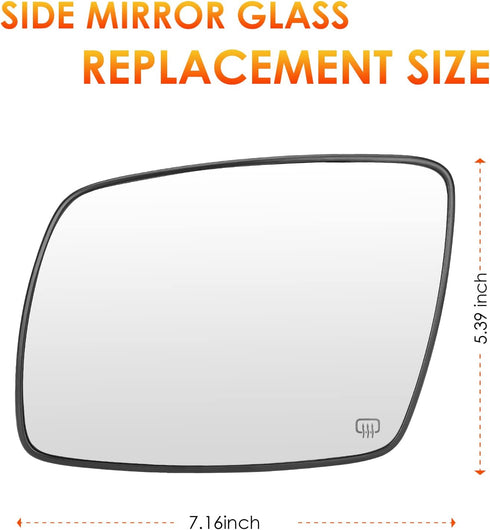 Left Driver Side Mirror Glass Replacement for 2009 2010 2011 2012 2013 2014 2015 2016 2017 2018 Dodge Journey Rear View Side Heated Mirror Replace...