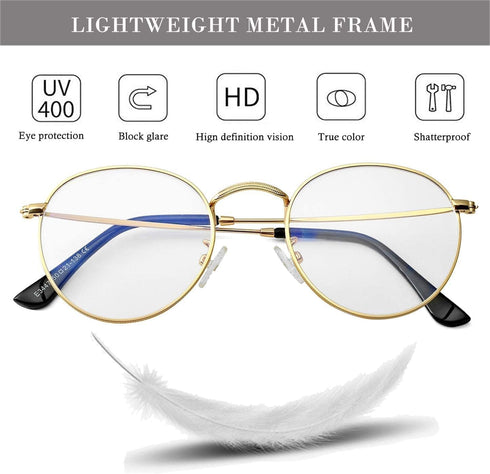 HJSTES Round Blue Light Glasses for Women Men Retro Circle Clear Lens Metal Frame Eyeglasses...
