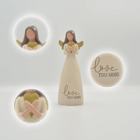 Blossom Bucket Love You More Heart Soft Cream 6 inch Resin Stone Collectible Angel Figurine...