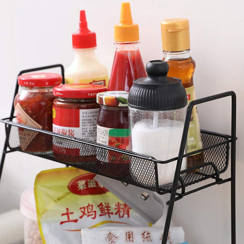 Metal 2 Tier Spice Storage Rack for Kitchen, Countertops, Cabinets, Organizer for Bathroom,Basket for Office and Home, Black...