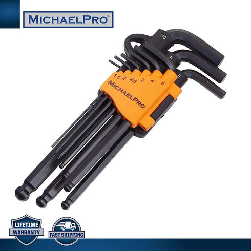 MichaelPro MP001048 Ball End Hex Key Set, 9pc Allen Wrench Set in Metric, Comes with a Convenient Storage Holder with Hook...