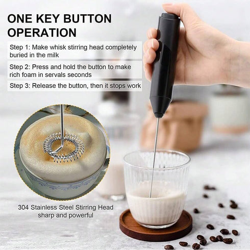 Electric Milk Frother Handheld Battery Operated Foam Maker Mini Whisk Drink Mixer for Coffee Frappe Cappuccino Latte Matcha Hot Chocolate Black...