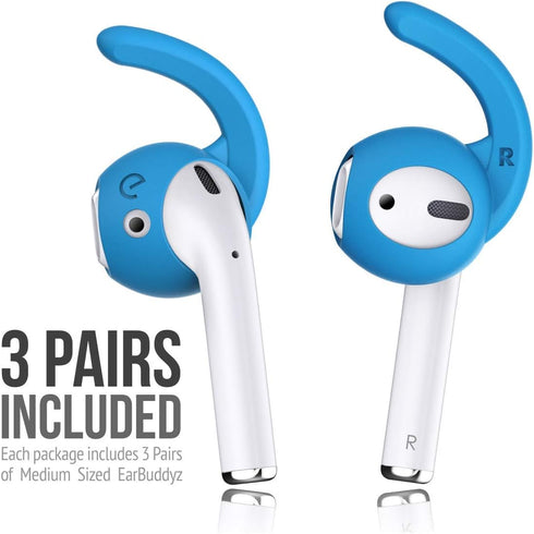 EarBuddyz 2.0 Ear Hooks and Covers Accessories Compatible with Apple AirPods 1 & 2 or EarPods Headphones/Earphones/Earbuds (3 Pairs) (Sky Blue)...
