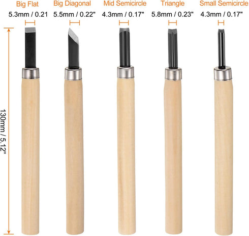 5pcs Wood Carving Knife Set Big/Mid/Small 65# Manganese Steel Hand Carving Tools Wood Chisels for Sculpting Woodworking...