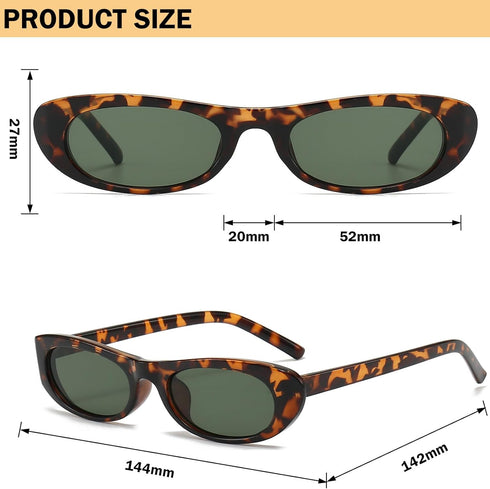 Trendy Oval Sunglasses for Women Men Fashion Narrow Tiny Glasses Retro 90s Skinny Sun Glasses Black Tortoise Shell...
