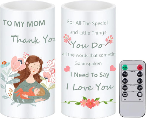Flameless Candle Gifts for Mom Battery Operated Flameless Candles with Remote Timer for Mother's Day Birthday Christmas Gifts Set of 2...
