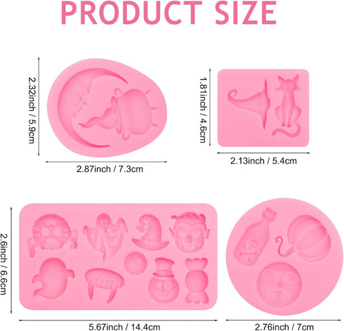 Halloween Candy Molds, Pumpkin Skull Ghost Silicone Molds, Witch Hat Cat Eyeballs Teeth Cake Decorating Chocolate Molds for Baking Fondant Cupcake...