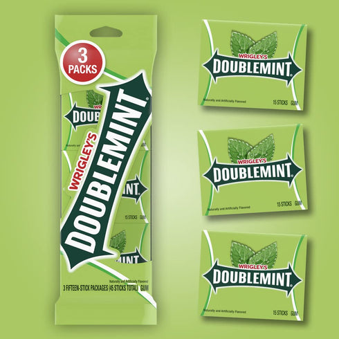 WRIGLEY'S Doublemint Chewing Gum Bulk Pack, 15 Stick Count (Pack of 3) - Gum Packs...