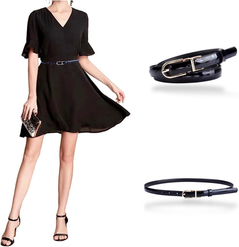 Women's Belts Skinny Patent Leather Belts Slim Waistband, Twist To Convert Worn On Both Sides, Gold Color Alloy Buckle...