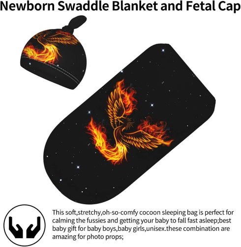 Fire Phoenix Newborn Swaddle Blankets Hat Sets Soft Stretchy Funny Baby Stuff Receiving Blanket Gifts for Infant Baby Boy Girl...