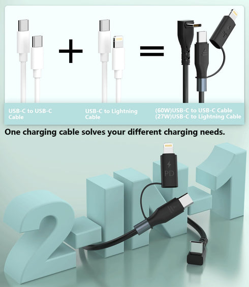 Coiled USB C to USB C/Lightning Charger Cable 60W for iPhone 15, 2-in-1 iPhone/iPad/Android/Laptop Fast Charging Cord for CarPlay & Android Auto, ...